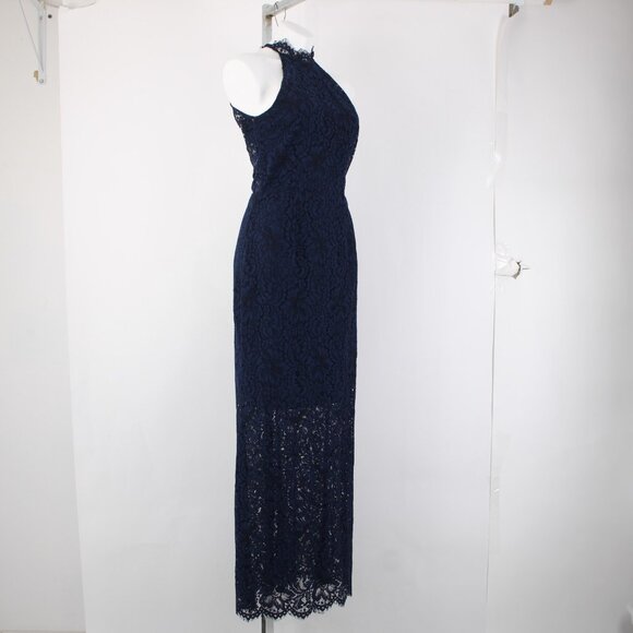 BB Dakota Dress Oilslick Sz 6 Navy Blue Lace Lined Open Back Cotton Dress - Picture 8 of 16
